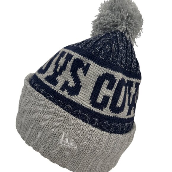 Dallas Cowboys New Era NFL On-Field Pom Knit Beanie Hat Gray & Navy - Picture 5 of 7